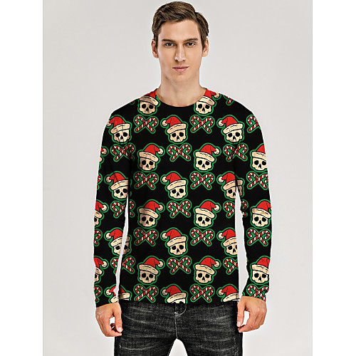 

Men's T shirt 3D Print Graphic 3D Print Long Sleeve Christmas Tops Green