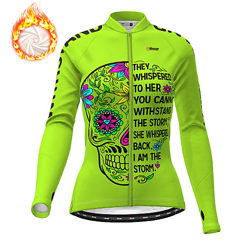 

21Grams Women's Long Sleeve Cycling Jersey Winter Fleece Polyester Blue Orange Green Sugar Skull Skull Floral Botanical Bike Jacket Jersey Top Mountain Bike MTB Road Bike Cycling Thermal Warm Fleece