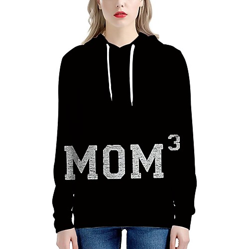 

Women's Hoodie Pullover Graphic 3D Text Monograms Front Pocket Daily Going out 3D Print Casual Cute Hoodies Sweatshirts Black / Letter