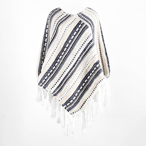

Women's Tassel Braided Striped Pullover Cloak / Capes Long Sleeve Sweater Cardigans Crew Neck Fall Winter White Black Blushing Pink