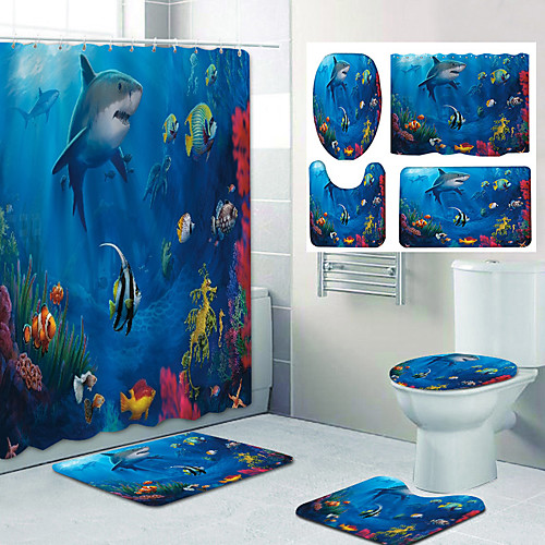 

Underwater World Pattern Printing Bathroom Shower Curtain Leisure Toilet Four-Piece Design