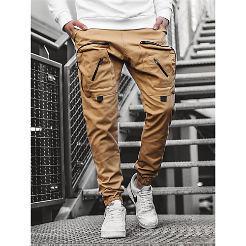 

Men's Sporty Outdoor Slim Daily Pants Chinos Pants Solid Colored Full Length Pocket Drawstring Black Wine Khaki / Elasticity