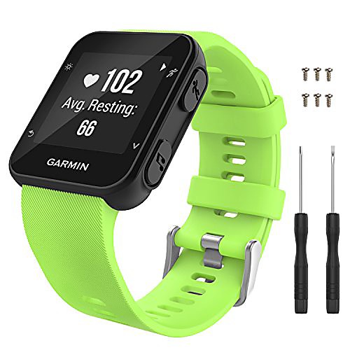 

watch band compatible with garmin forerunner 35, soft silicone replacement watch band sport bracelet strap with 6pcs screws and 2pcs screwdrivers fit garmin forerunner 35 gps running, green