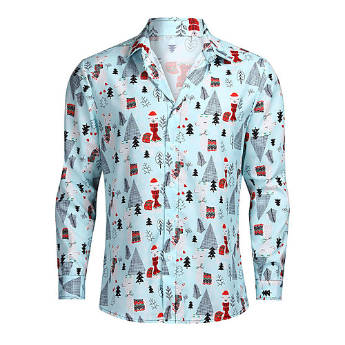 

Men's Shirt Other Prints Graphic Print Long Sleeve Daily Tops Streetwear Light Blue