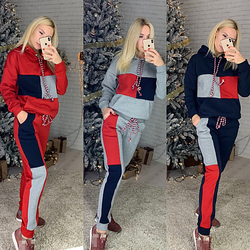 

Women's 2 Piece Tracksuit Sweatsuit Street Athleisure 2pcs Winter Long Sleeve Thermal Warm Breathable Soft Fitness Gym Workout Running Jogging Training Sportswear Stripes Normal Hoodie Red Grey Cyan