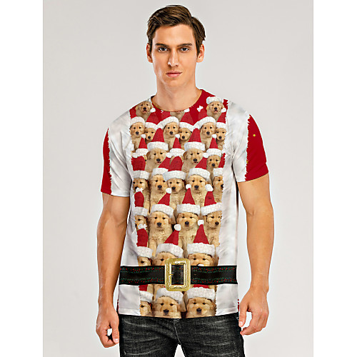 

Men's T shirt 3D Print Graphic 3D Print Short Sleeve Christmas Tops Round Neck Red / White