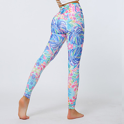 

Women's Sporty Comfort Sports Gym Yoga Leggings Pants Patterned Full Length Print White Blue Red Yellow Blushing Pink