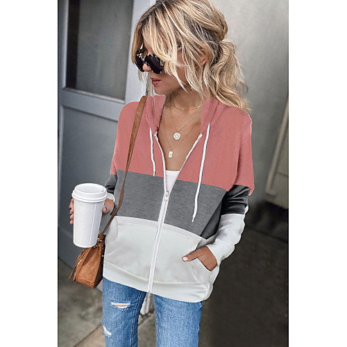 

Women's Hoodie Pullover Solid Color Zipper Daily Sports Casual Hoodies Sweatshirts Loose Blushing Pink Black Navy Blue