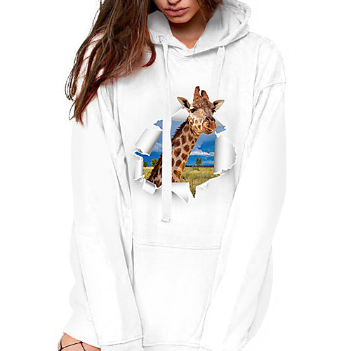 

Women's Hoodie Pullover Cartoon Graphic Giraffe Front Pocket Daily Basic Casual Hoodies Sweatshirts White