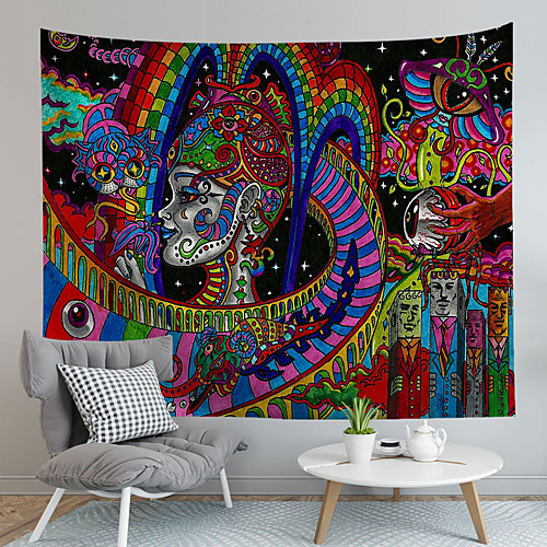 

Psychedelic Abstract Wall Tapestry Art Decor Blanket Curtain Hanging Home Bedroom Living Room Decoration Polyester Hippie Strange Face Side Face