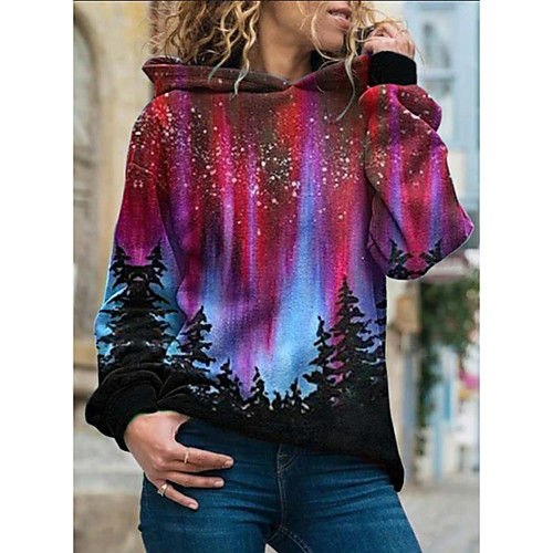 

Women's Hoodie Pullover Scenery Daily Weekend Casual Hoodies Sweatshirts Loose Blue Purple Red