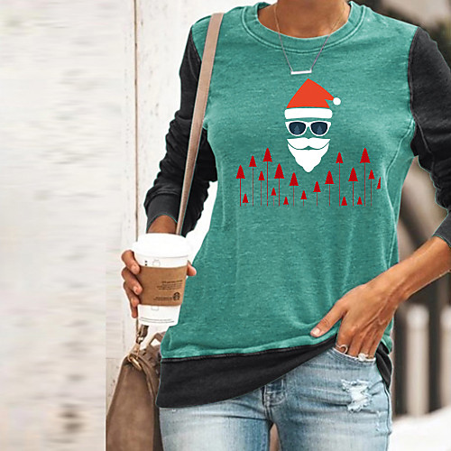 

Women's Blouse Shirt Graphic Prints Long Sleeve Print Round Neck Streetwear Christmas Tops Blushing Pink Green Gray