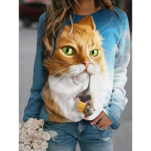 

Women's Hoodie Sweatshirt Cat Animal Patterned Print 3D Print 3D Print Hoodies Sweatshirts Loose Blue