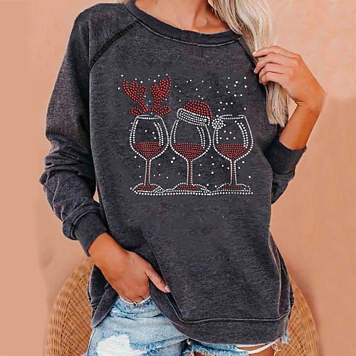 

Women's Hoodie Sweatshirt Print Christmas Weekend Casual Christmas Hoodies Sweatshirts Loose Wine Gray White
