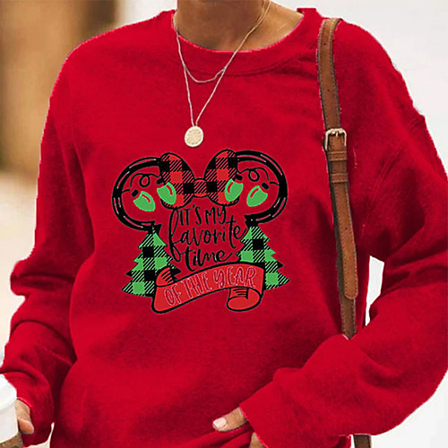 

Women's Christmas Blouse Graphic Prints Letter Long Sleeve Print Round Neck Christmas Tops White Black Red