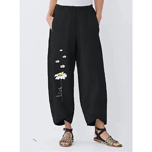 

Women's Basic Streetwear Comfort Daily Going out Pants Chinos Pants Patterned Flower Full Length Pocket Print Black Green