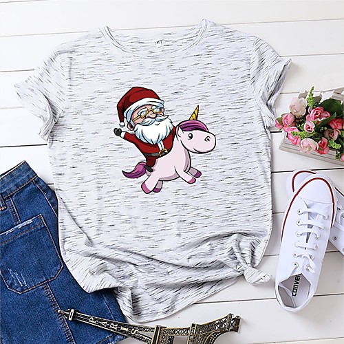 

Women's Christmas T shirt Graphic Prints Print Round Neck Basic Christmas Tops 100% Cotton Yellow Blushing Pink Wine