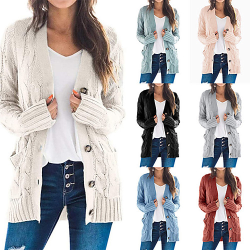 

Women's Fall Winter Coat V Neck Loose Jacket Long Sleeve Solid Colored Blue Dusty Rose