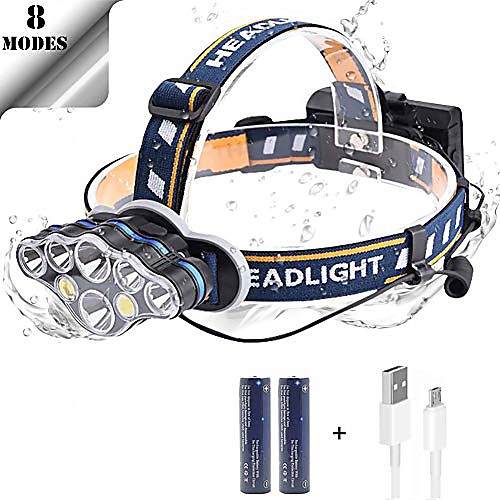 

head torch, 2400 lumen 3000 lumen 3500 lumen led headlamp, rechargeable led headlight flashlight, waterproof adjustable led headlamp, perfect for running, walking the dog, camping (8 led)