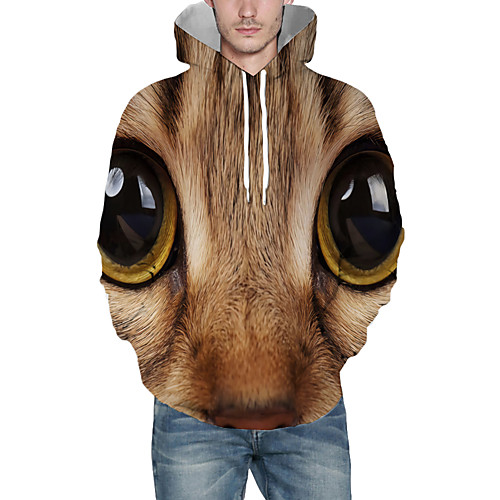 

Men's Pullover Hoodie Sweatshirt Cat Graphic 3D Front Pocket Hooded Daily 3D Print 3D Print Hoodies Sweatshirts Long Sleeve Brown