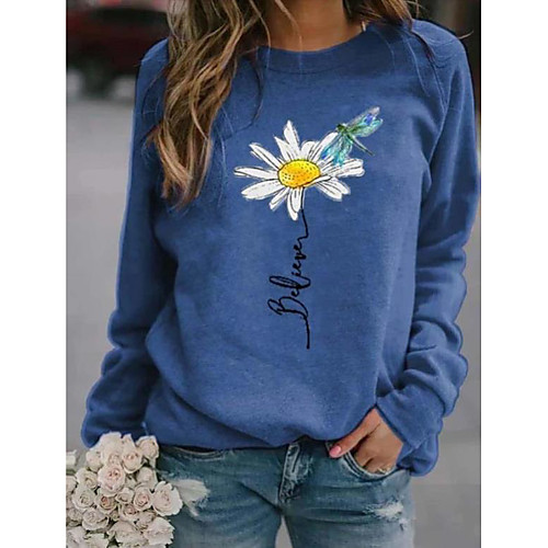 

Women's Hoodie Sweatshirt Floral Plants Graphic Daily Basic Casual Hoodies Sweatshirts Blue Khaki Green