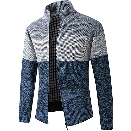 

Men's Knitted Solid Color Cardigan Long Sleeve Sweater Cardigans Stand Collar Fall Winter Wine Light gray Dark Gray