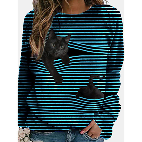 

Women's T shirt Striped Long Sleeve Patchwork Round Neck Tops Basic Basic Top Black Blue Yellow