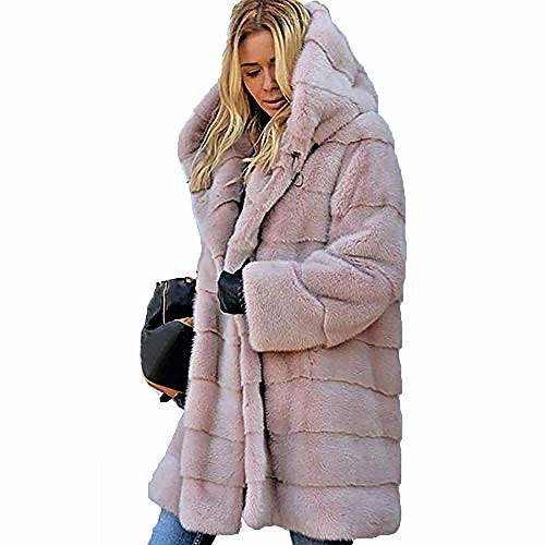 

women's winter faux fur coats thick fleece long hooded jackets outfits pink