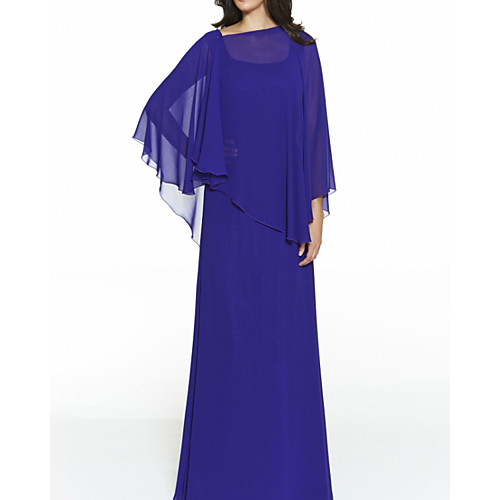

Sheath / Column Mother of the Bride Dress Elegant Jewel Neck Floor Length Chiffon Half Sleeve with Tier 2021