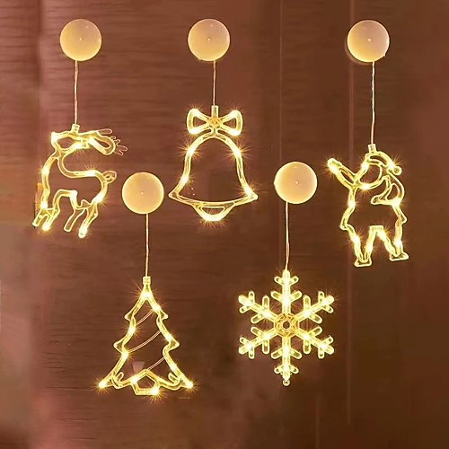 

Christmas Decoration Window Sucker Lights 7.5inch Santa Snowflakes Reindeer Bells LED Lights Christmas Decorations for Home Holidays Décor Battery Powered