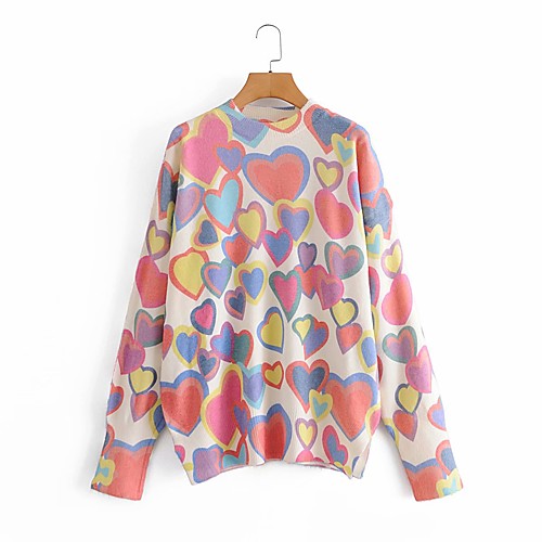

Women's Knitted Rainbow Pullover Long Sleeve Sweater Cardigans Crew Neck Fall Winter Rainbow