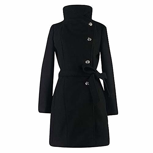 

Women's Coat Street Fall Winter Long Coat Stand Collar Tailored Fit Fashion Modern Jacket Solid Color Gray khaki / Spring