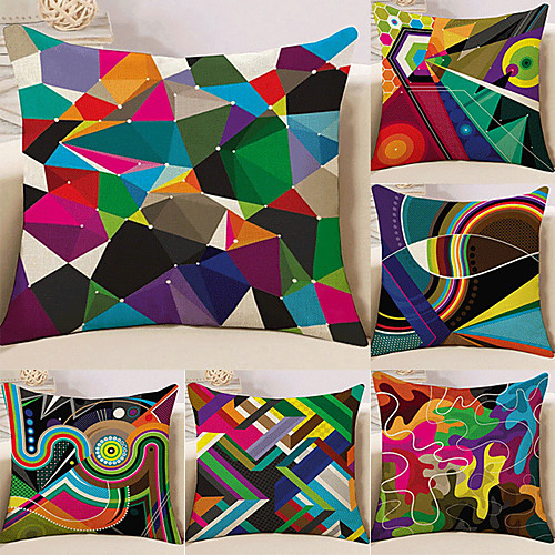 

Cushion Cover 6PCS Faux Linen Soft Decorative Square Throw Pillow Cover Cushion Case Pillowcase for Sofa Bedroom 45 x 45 cm (18 x 18 Inch) Superior Quality Mashine Washable Colorful Geometry Pattern