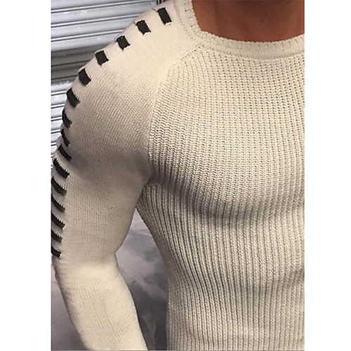 

Men's Solid Color Pullover Long Sleeve Sweater Cardigans Crew Neck Fall White Black Blue