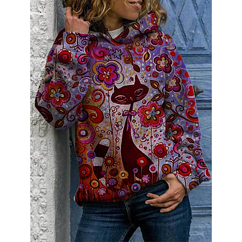 

Women's Hoodie Pullover Graphic Daily 3D Print Basic Hoodies Sweatshirts Cotton Loose Blue Green Orange