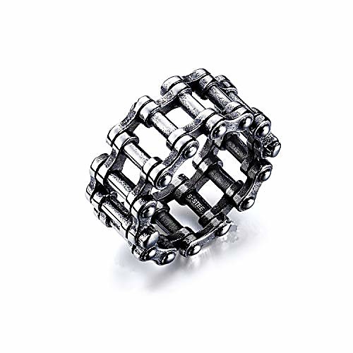 

mens motorcycle biker bicycle chain ring, stainless steel punk rock hip hop bands ring for men boys father's day birthday gift, size 7