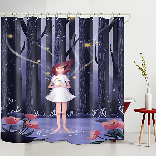 

Forest Water Girl Digital Printing Shower Curtain Shower Curtains Hooks Modern Polyester New Design