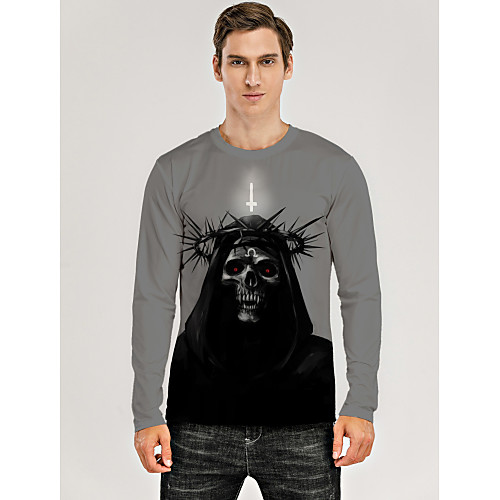 

Men's T shirt 3D Print Graphic 3D Skull Print Long Sleeve Daily Tops Gray