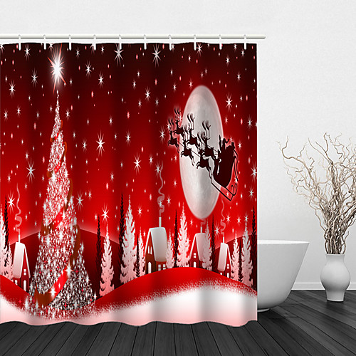 

Bathroom Shower Curtain And Hook Rainbow Classic Polyester Christmas Elk Christmas Tree Woods Bathroom Decorations