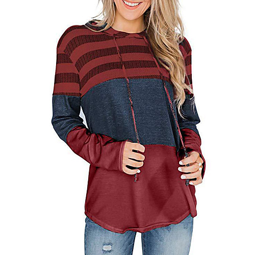 

Women's Pullover Hoodie Sweatshirt Lines / Waves Color Block Basic Casual Hoodies Sweatshirts Loose Blushing Pink Wine Gray