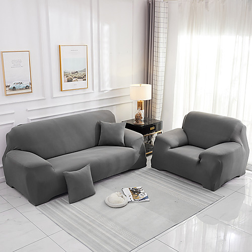 

Stretch Sofa Cover Slipcover Elastic Sectional Couch Armchair Loveseat 4 Or 3 Seater L Shape Grey Black Plain Solid Color Soft Durable