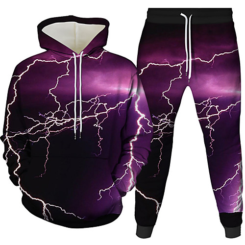 

Men's 3D Hoodies Set Graphic 3D 2 Piece Hooded Daily 3D Print Casual Hoodies Sweatshirts Long Sleeve Blue Purple Gray