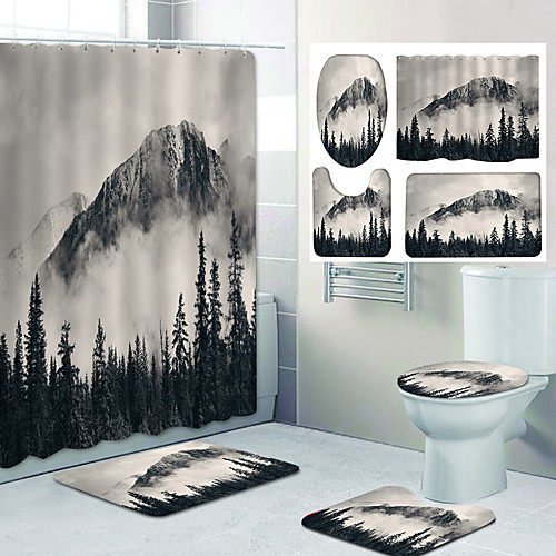 

Landscape Painting Pattern Printing Bathroom Shower Curtain Leisure Toilet Four-Piece Design