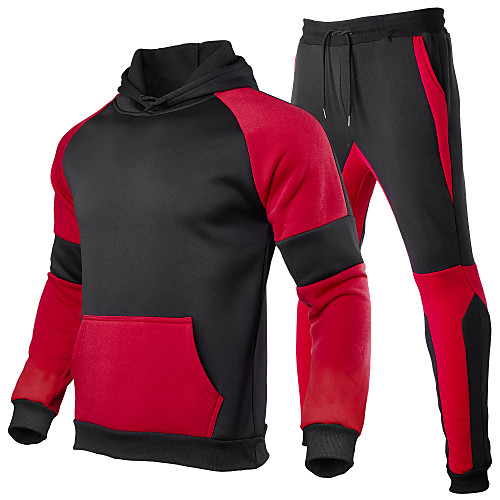 

Men's 2 Piece Patchwork Tracksuit Sweatsuit Casual Athleisure 2pcs Winter Long Sleeve Thermal Warm Moisture Wicking Breathable Fitness Gym Workout Running Jogging Training Sportswear Normal Hoodie