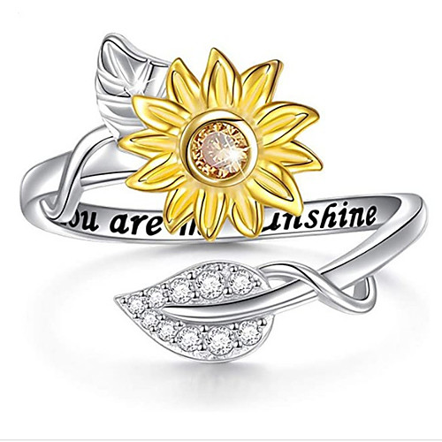 

sunflower ring you are my sunshine stainless steel adjustable cubic zirconia cz jewelry for women girls size 8