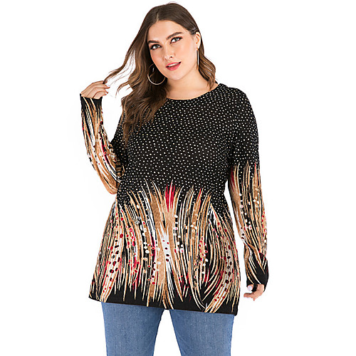 

Women's Plus Size Blouse Shirt Polka Dot Long Sleeve Sequins Print Round Neck Elegant Tops Black