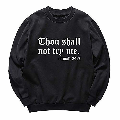 

women graphic cute sweaters - thou shall not try me - autumn letter print funny pullover teen girls sweatshirts (black, xxl)