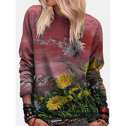 

Women's Pullover Sweatshirt Graphic Daisy Print Daily Other Prints Basic Casual Hoodies Sweatshirts Blue Purple Red