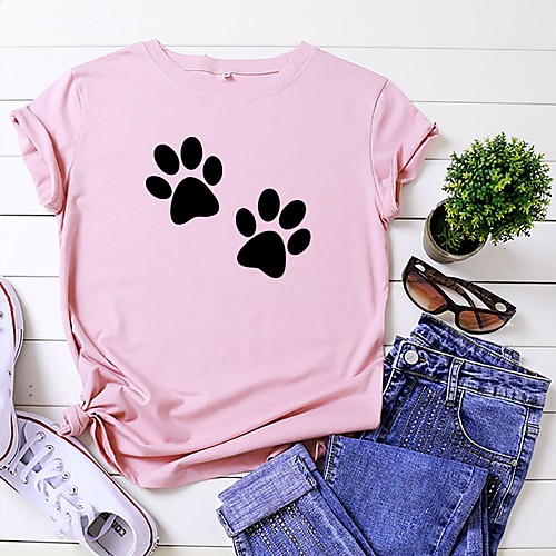 

Women's T shirt Graphic Print Round Neck Tops 100% Cotton Basic Basic Top White Black Yellow
