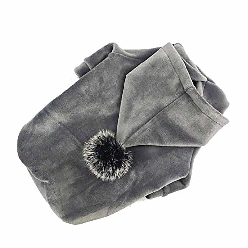 

teacup small grey winter velour (velvet feel) pom dog hoodie sweatshirt